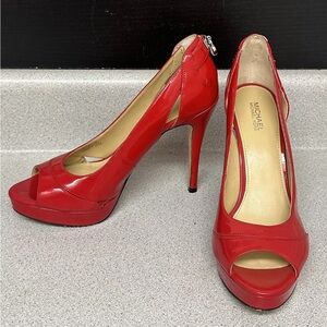 Michael Kors Vibrant Red Peep Toe Heels